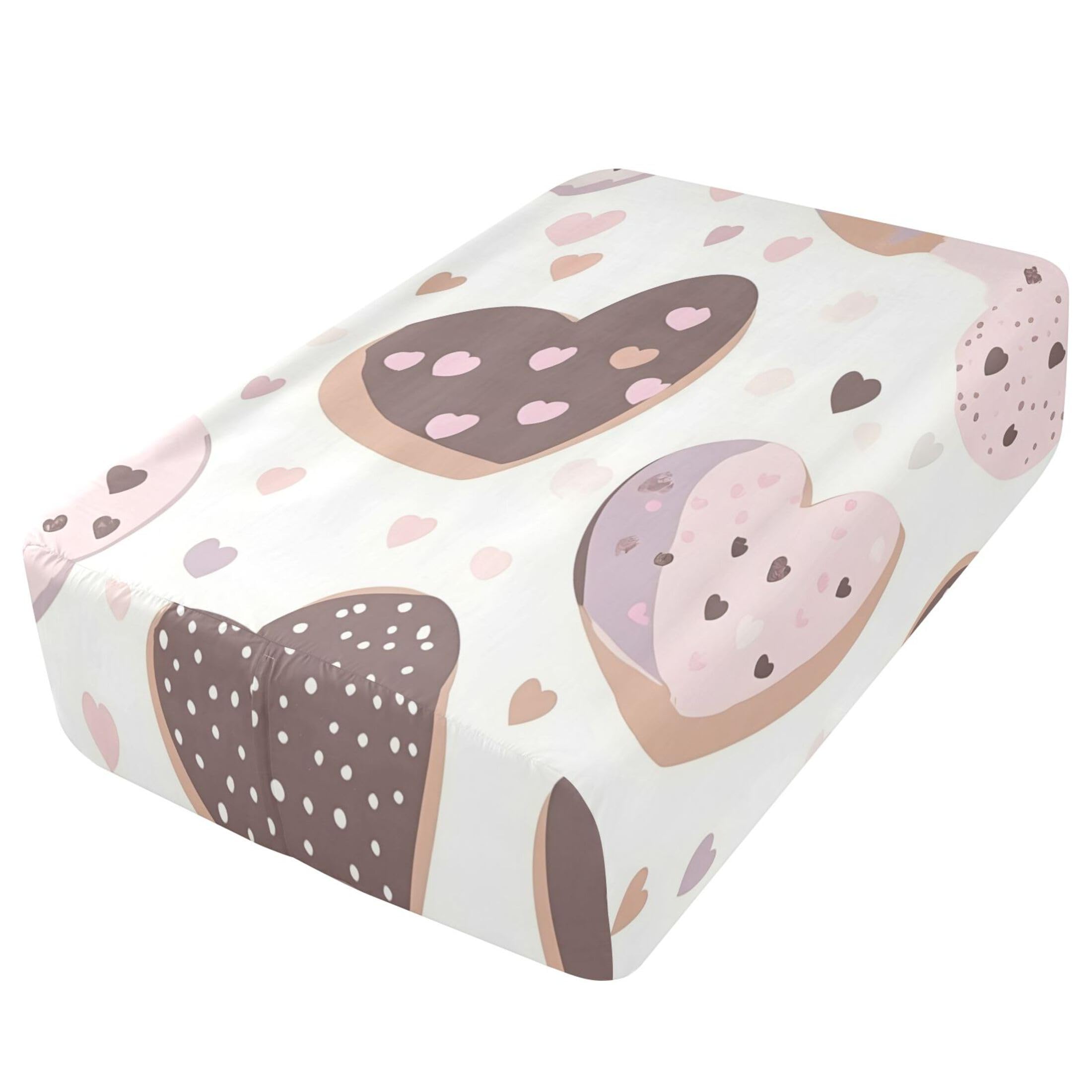 Sábana bajera ajustable individual con diseño de rosquillas de corazón, bolsillo extra profundo de 24 pulgadas, funda suave y transpirable con apertura de válvula de cremallera para cama de