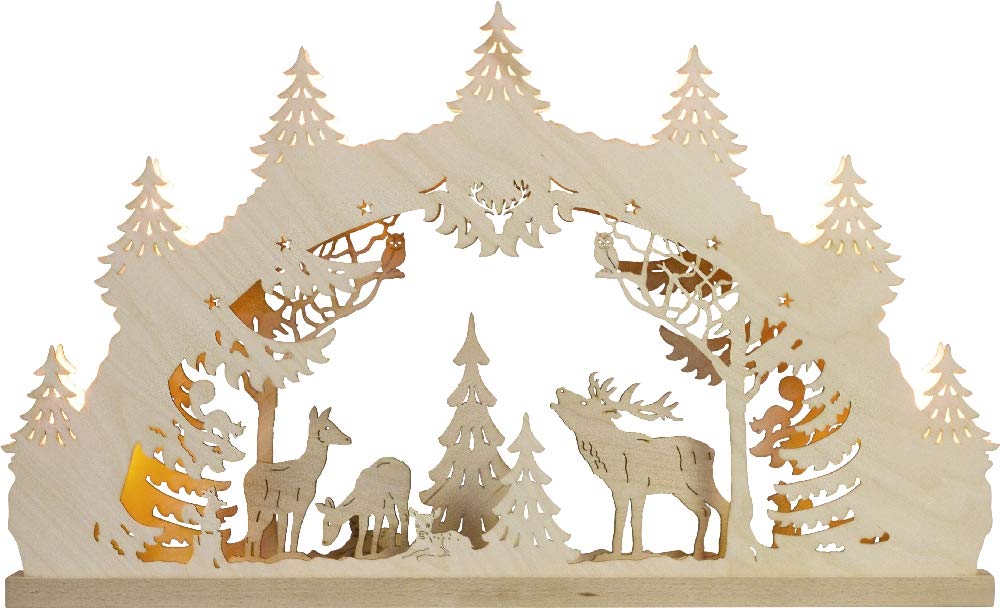 Arche lumineuse LED famille de cerfs décor de fenêtre de noël en bois 52x32cm