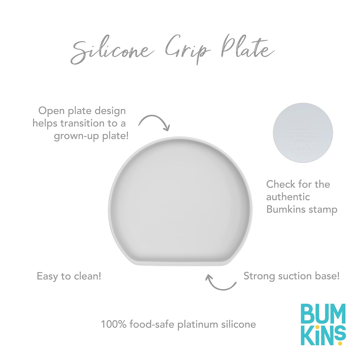 Bumkins Silicone Suction Grip, Toddler Plate, BPA Free, Microwave and Dishwasher Safe – Gray : Baby