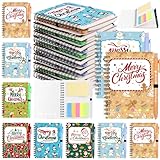 12 conjuntos de 24 cadernos de Natal com canetas, blocos de notas multicoloridos com bolso espiral de Natal, com notas adesivas, canetas esferográficas coloridas, presentes de Natal para funcionários