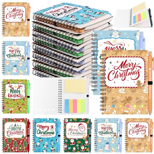 12 Sets 24Pcs Christmas Notebooks with Pens Multi-Colored Xmas Spiral