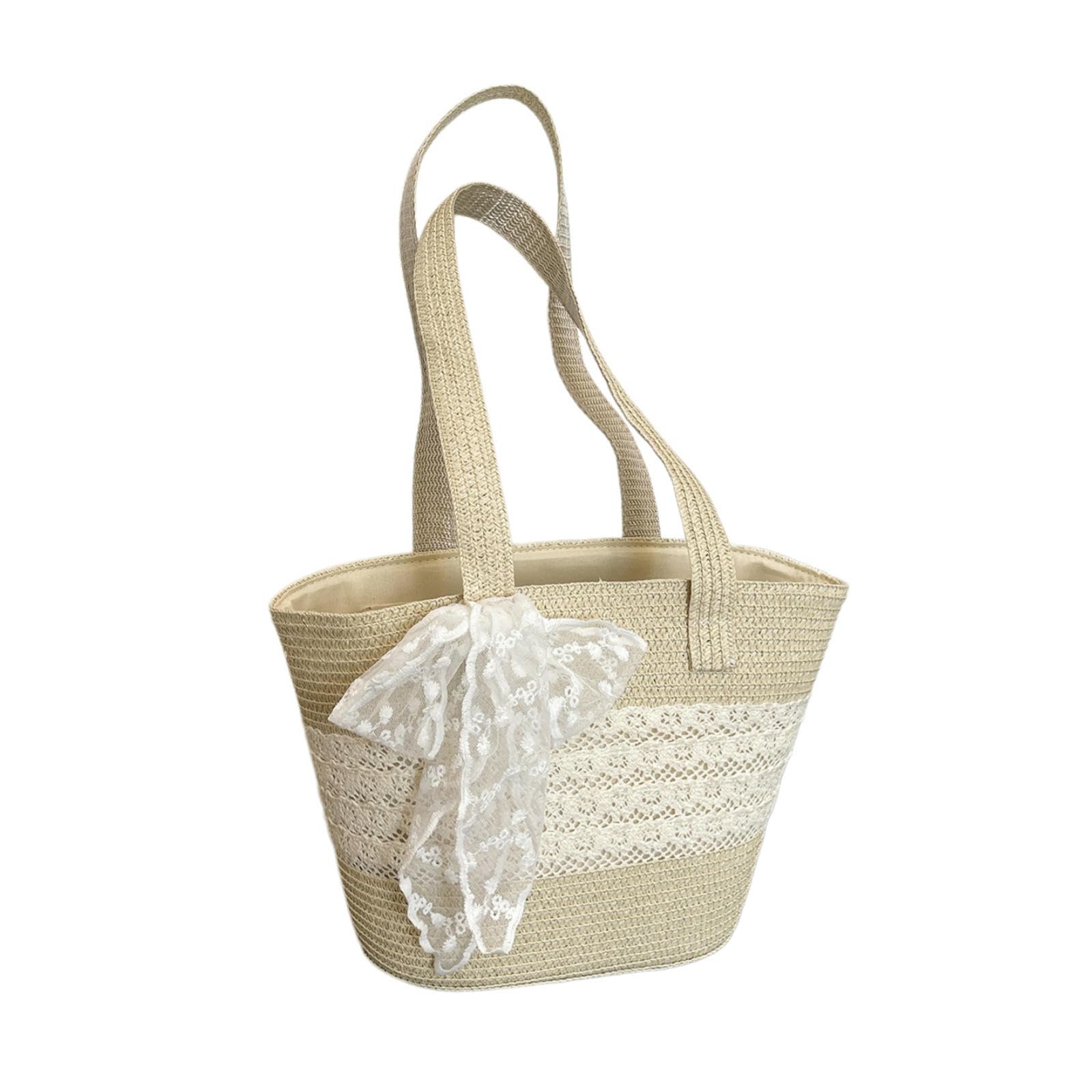 CYUCHENC crossbody bag Large-capacity Floral Straw Bag, Fashionable, Simple And Versatile Shoulder Handbag-off-white