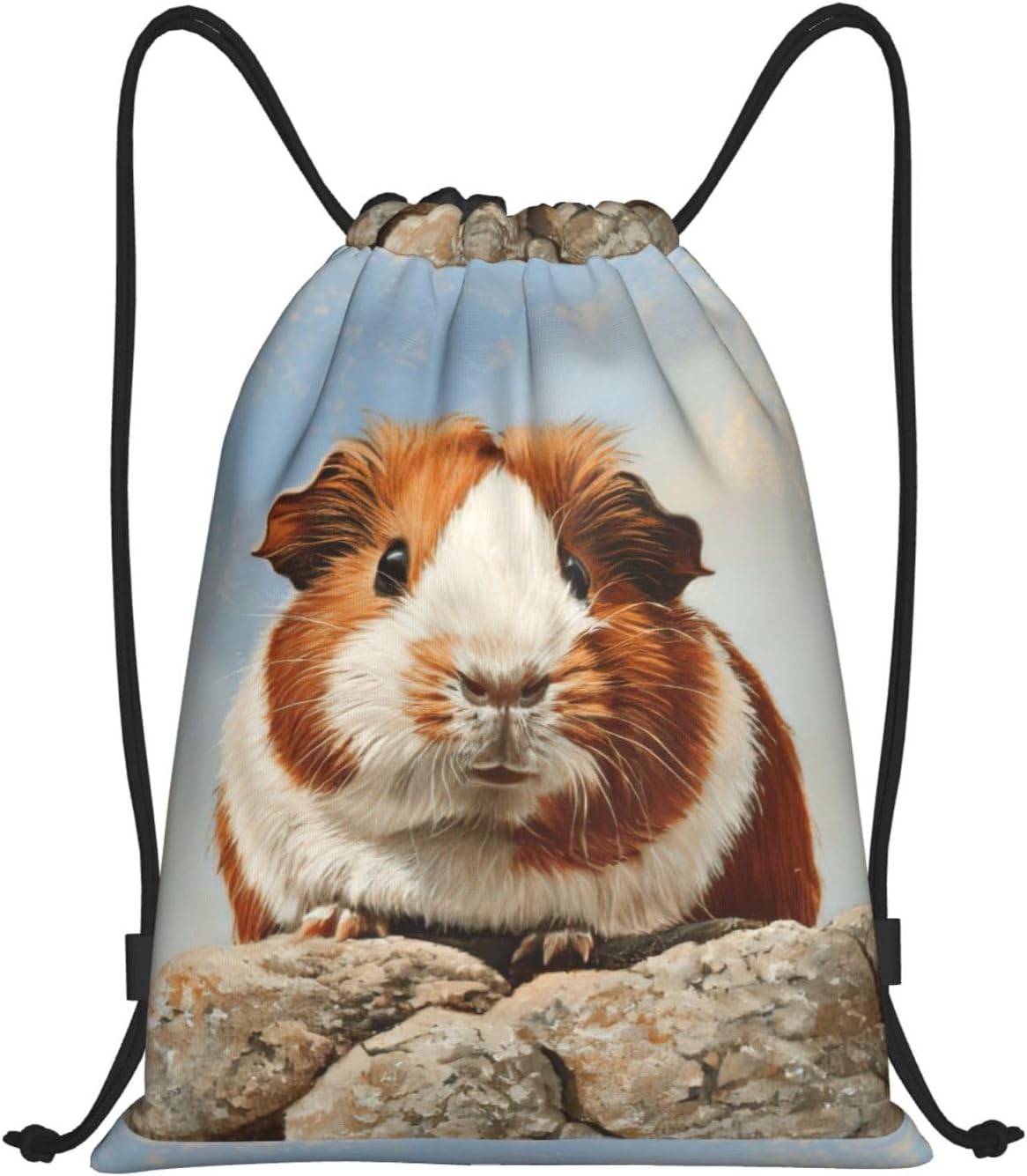 Guinea Pig Print Drawstring Bag, Foldable Gym Backpack For Beach, Hiking, Gym & Daily Errands, Black, S, Travel Backpacks
