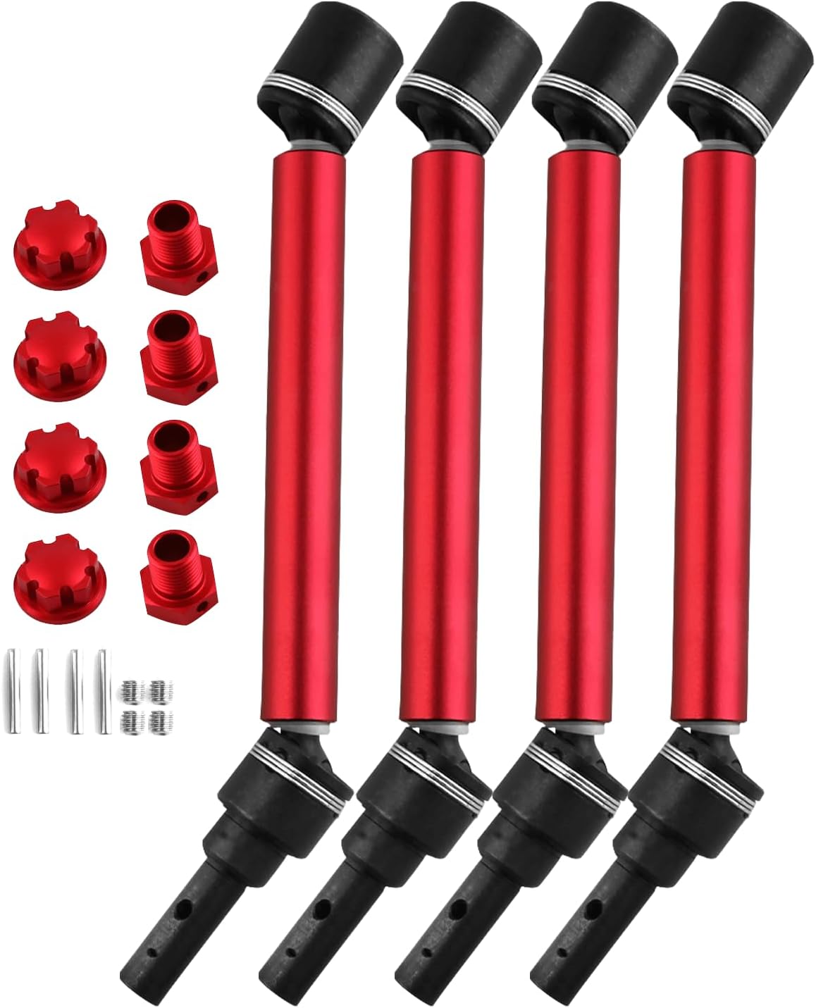 Drive Shaft CVD Upgrades for 1/10 WideMaxx (Not for Shorter Factory Arms),4pcs Front Rear Driveshaft Upgrades Parts with Wheel Hex Nuts,Harden #45 Steel Hop-up,Replace #8996X,Red