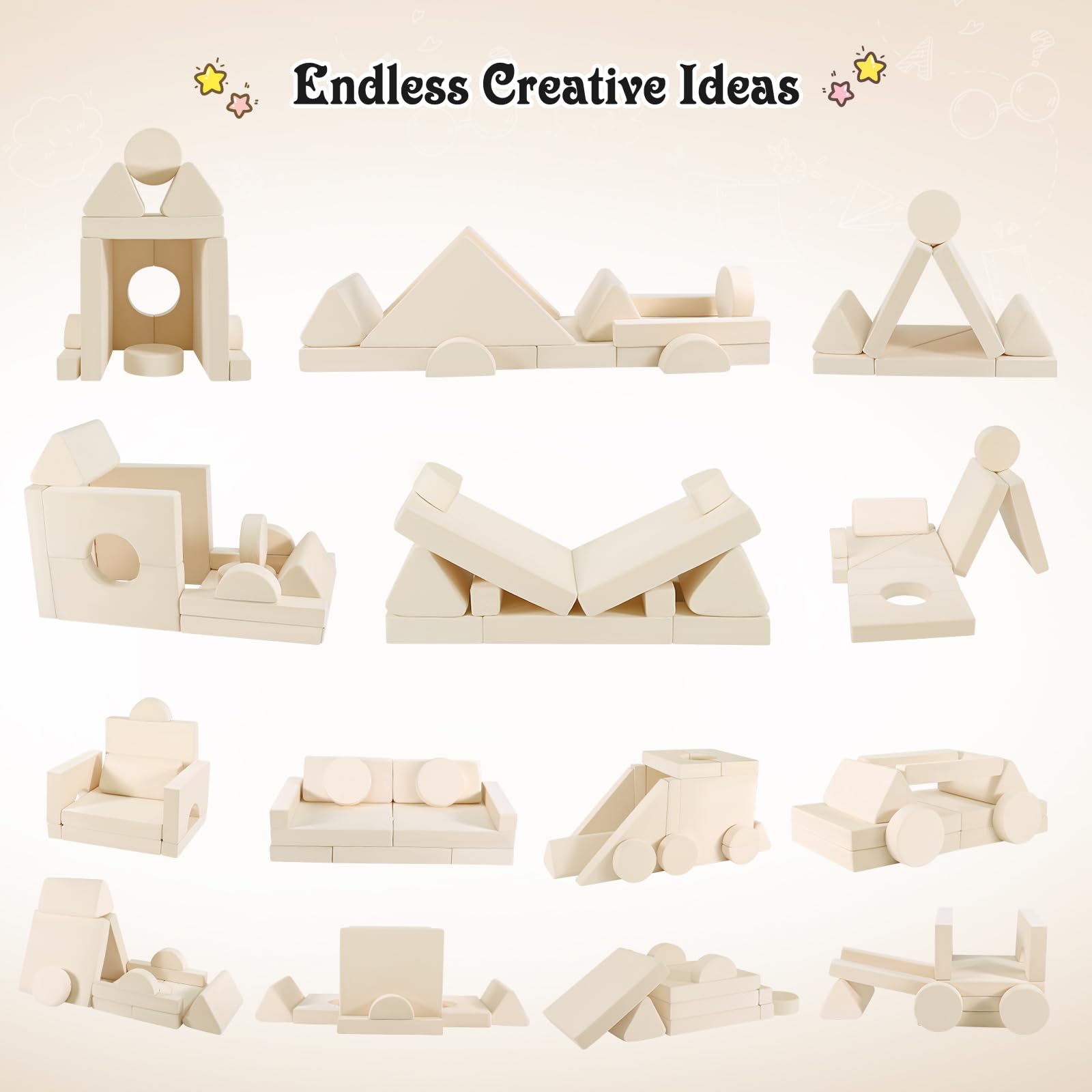 Kindersofa,modulare Kinderspielcouch, Kindersofa,Schlafzimmer- und Spielzimmermöbel für Kleinkinder, umwandelbares Schaumstoff (14er Set - beige)