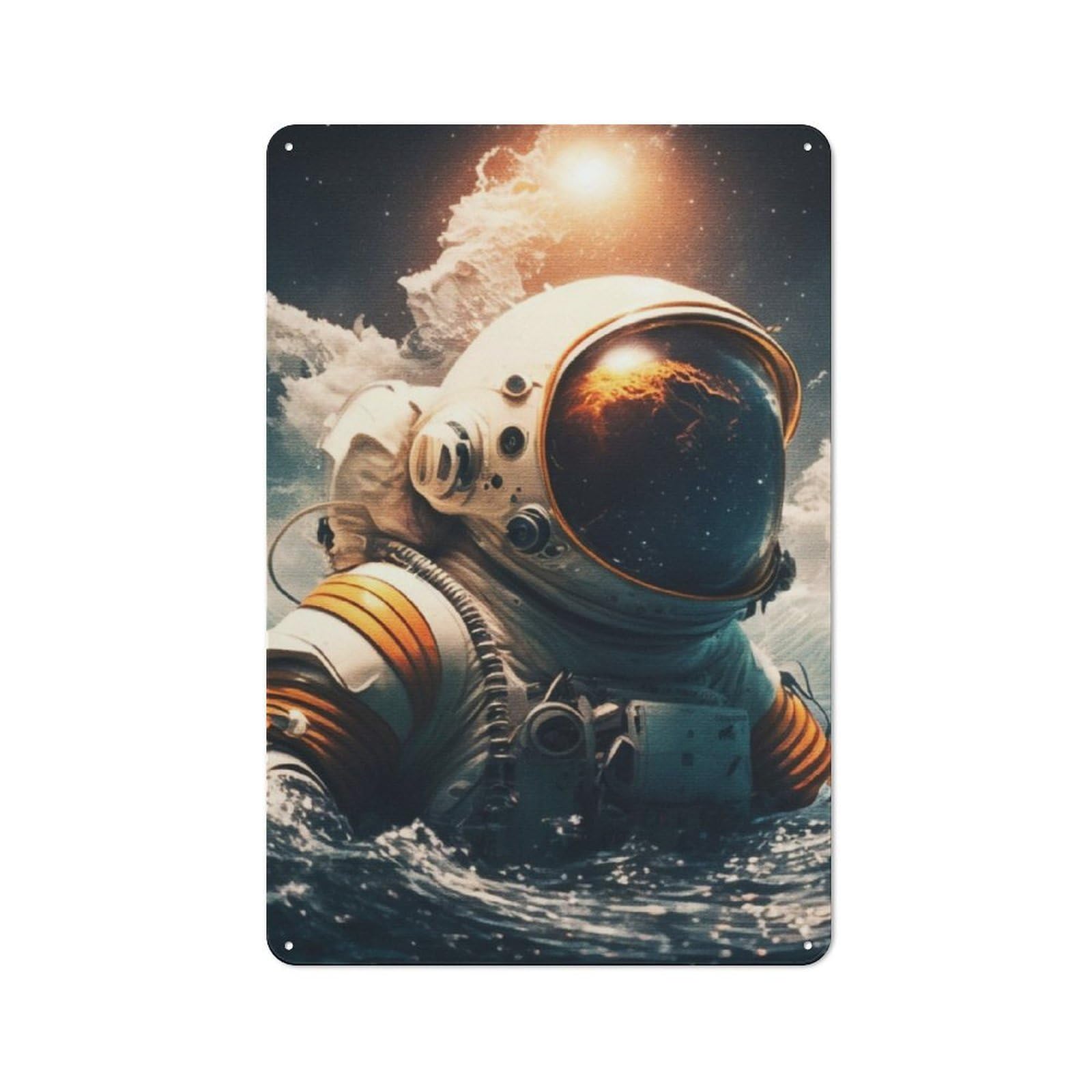 Junmoney Astronaut In Ocean For Garden Room Or Summerhouse, Rustic Tin Sign 30X20cm, Tin Sign Wall Decor For Garden Rooms And Summerhouses