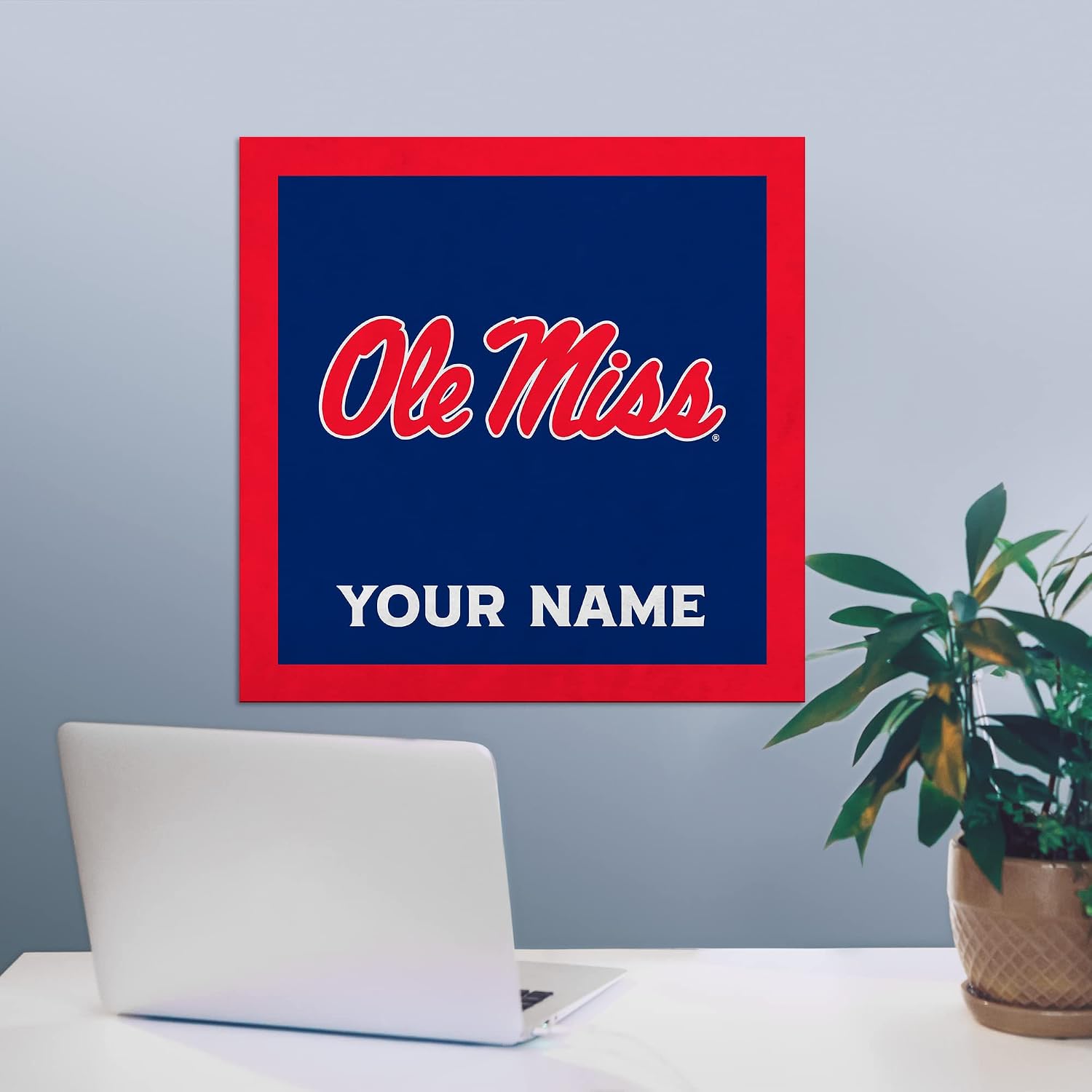 Rico Industries NCAA University of Mississippi Ole Miss Personalized 23" X 23" Felt Wall Banner - Sports Decor for Man Cave, Game Room, Office & Bedroom - Made in The USA