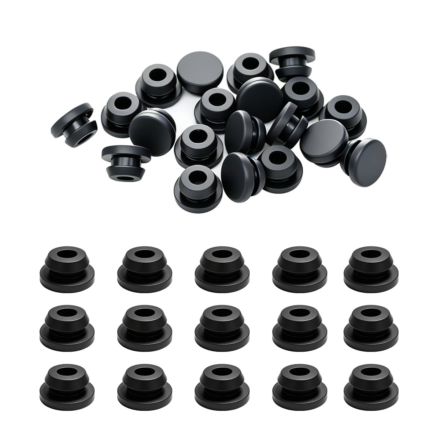 20PCS Black Rubber Plugs for Holes, 1/4" Round Silicone Plug Snap Locking DD044-6B