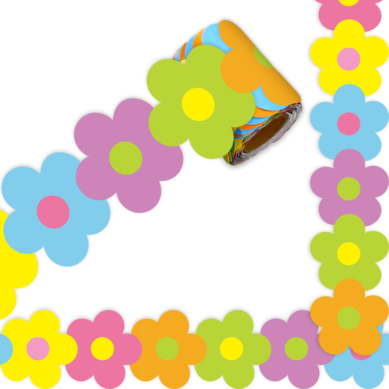 Whaline 32.8Ft Neon Color Flower Bulletin Board Border Back to School Bright Boho Flower Die-Cut Rolled Bulletin Board Trim for Classroom Office