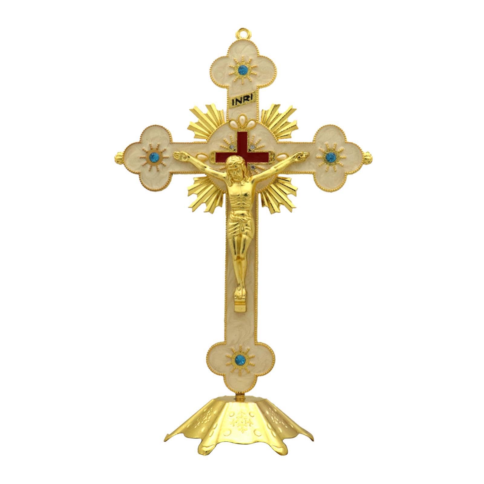 PIXZCSA Table Cross Home Decor Collectible Ornate Saint Crucifix Figurine 48inch Standing Centerpiece Church Decor Fireplace