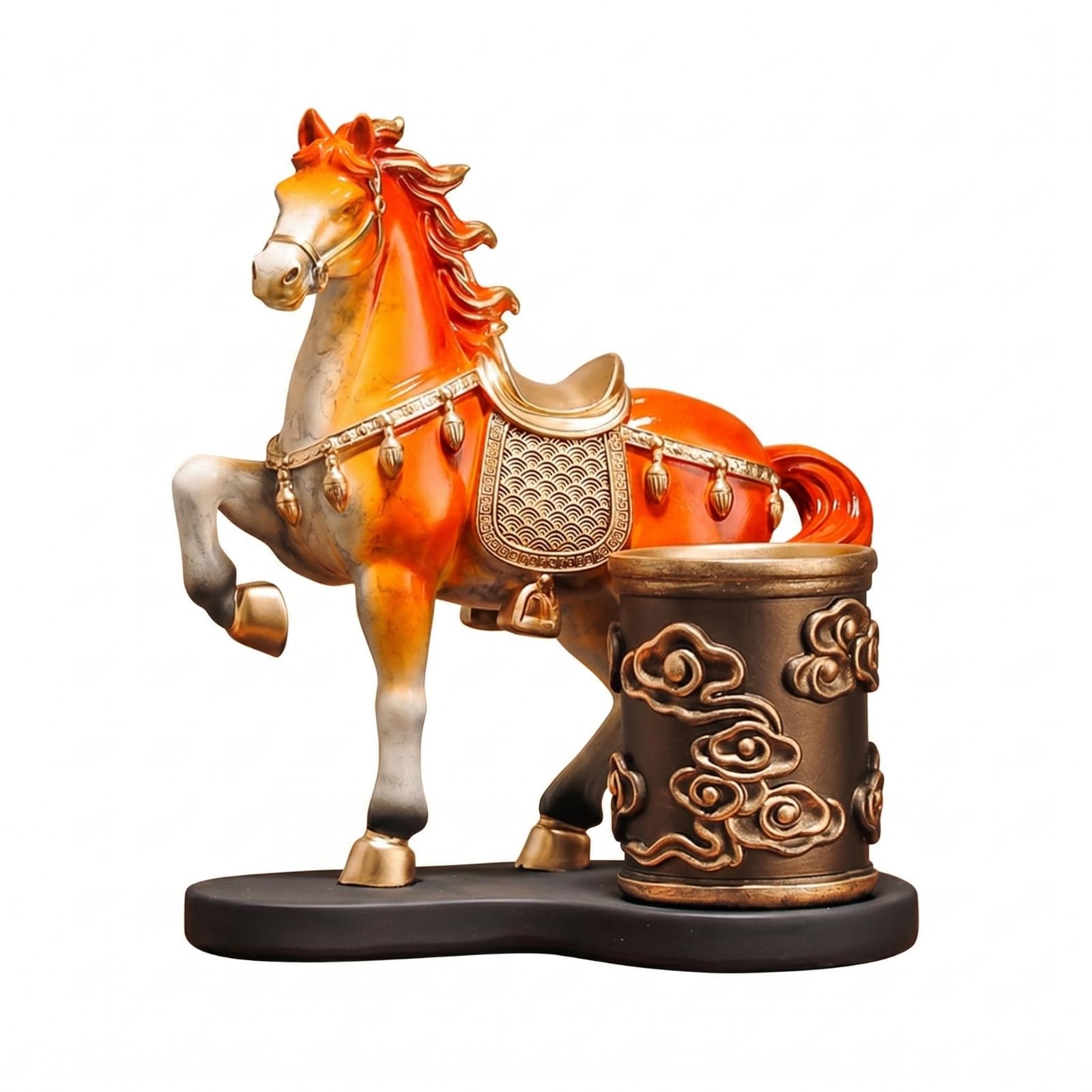 Portapenne da Scrivania Cavallo Portapenne Organizer da Tavolo Tazza Penne Statue Decorativa in Resina Finitura Lavorazione Dipinta a Mano Adatto per, Arancione