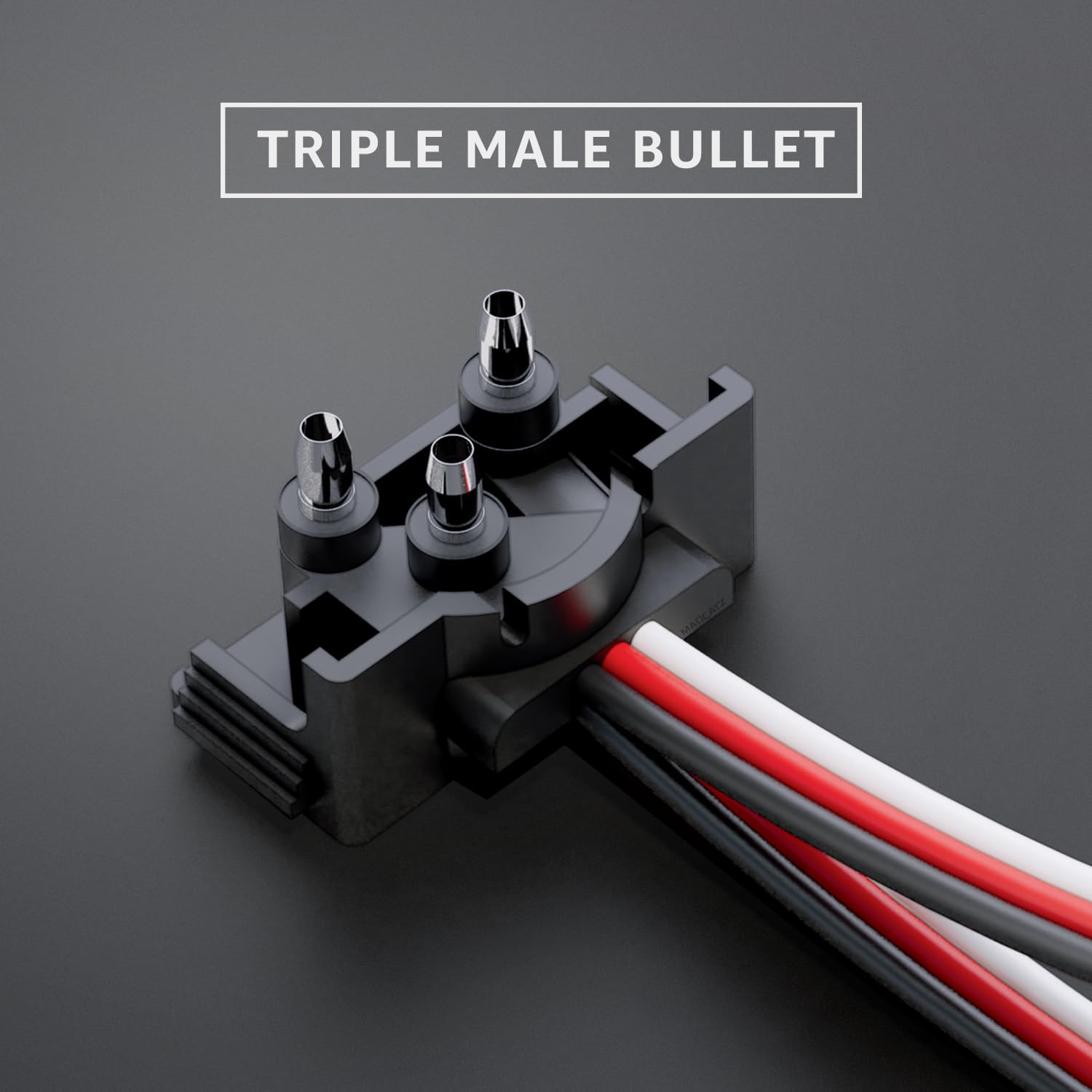MADCATZ 50 Count Continuous 3 Prong Right Angle Plug Wire Harness Roll 18G Male Bullet Plugs 10-inch/25cm Lead Between Plugs for Tail Light, Trailer, Truck