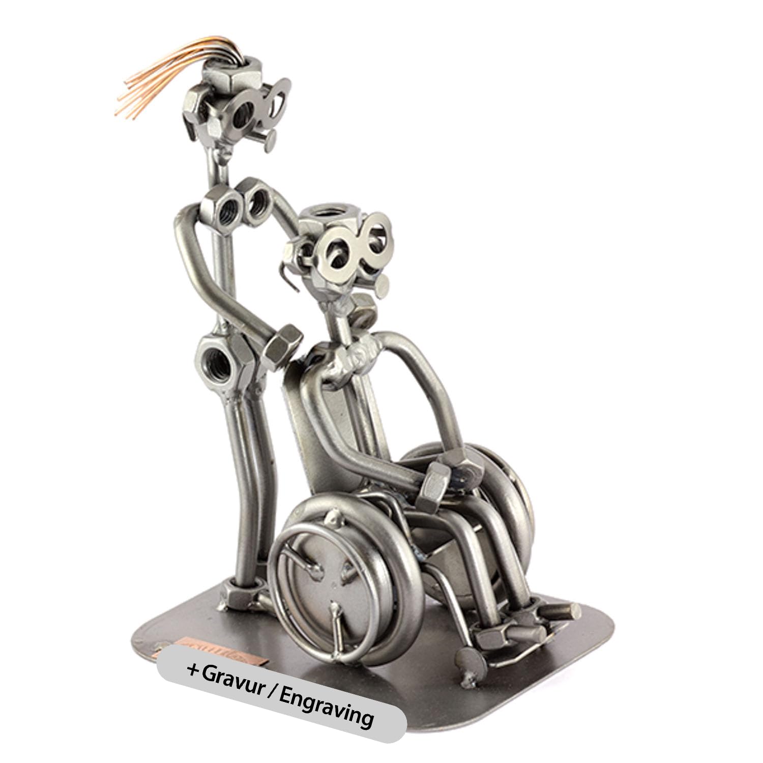 Figurine en métal infirmière avec fauteuil roulant : idée cadeau gravée