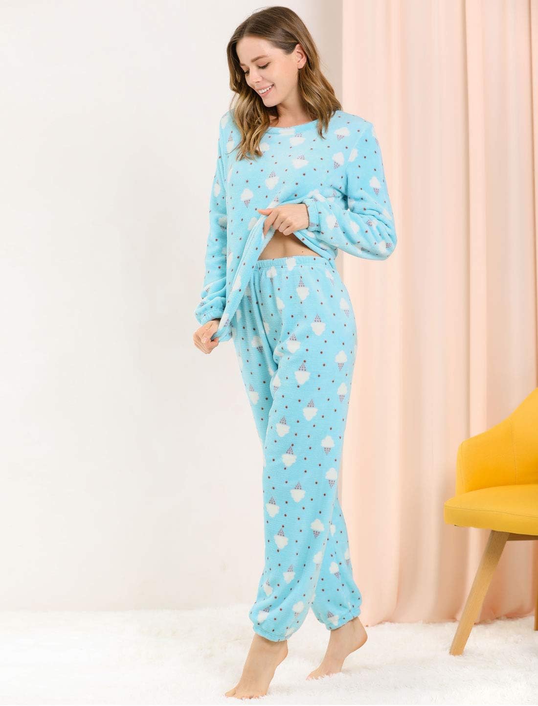 Allegra K Winter Flannel Pajama Sets for Women Cute Printed Long Sleeve Nightwear Top and Pants Loungewear Soft Sleepwears - Image 4
