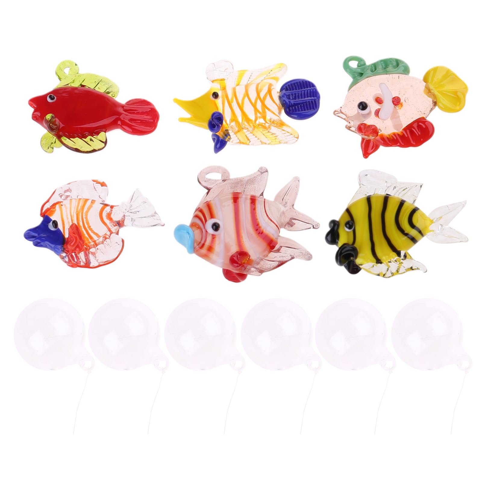 Xinsheinelry Assorted Glass Fish Bubble Hanging Accent Set of 6 Aquarium Float Decoration Aquarium Charm Pendants for Decors Embellishment