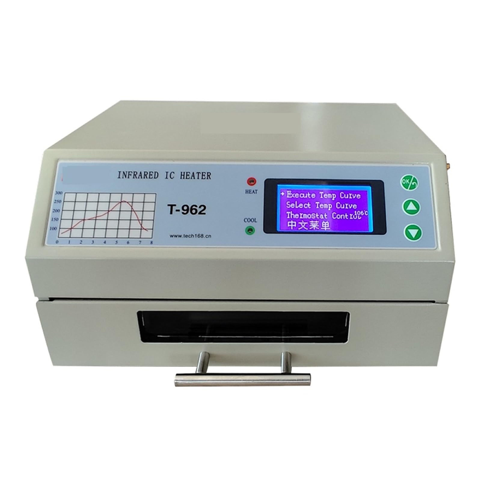 Piec rozpływowy 800 W, biurkowy, podgrzewacz podczerwieni T-962, lutownica, 180 x 235 mm, do lutowania układów BGA, SMD, SMT
