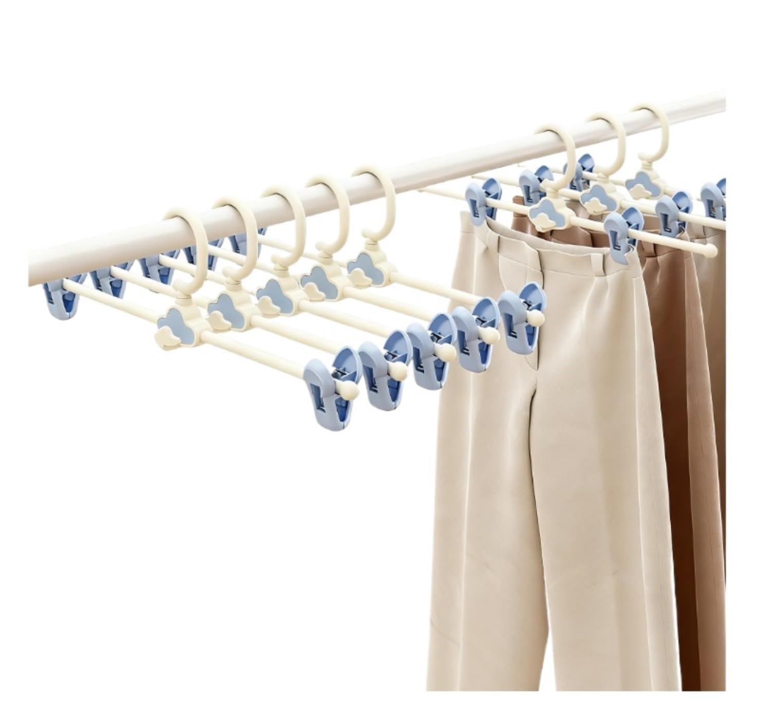 Perchas Armario Vestidor Perchas De Plástico For Pantalones con Pinzas Ajustables Y Gancho Giratorio 360° Duraderas Ahorra Espacio(Blue,5pcs)