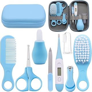 GUGU Baby 8 in 1 Baby Grooming Kit Newborn Baby Care, Blue or Pink, Baby Hair Nail Thermometer Care Set, Baby Healthcare Set for Infant, Toddler Girls & Boys Manicure Set (Blue)