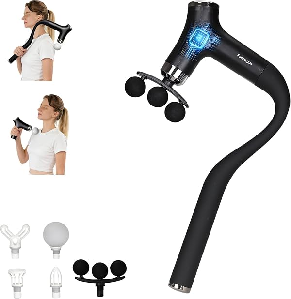 Pistola de masaje de tejido profundo Sfozstra - 12 velocidades, mango desmontable | Masajeador de percusión, ajuste de intensidad con IA, 4 cabezales de masaje, mango desmontable, para alivio del dolor de espalda y piernas