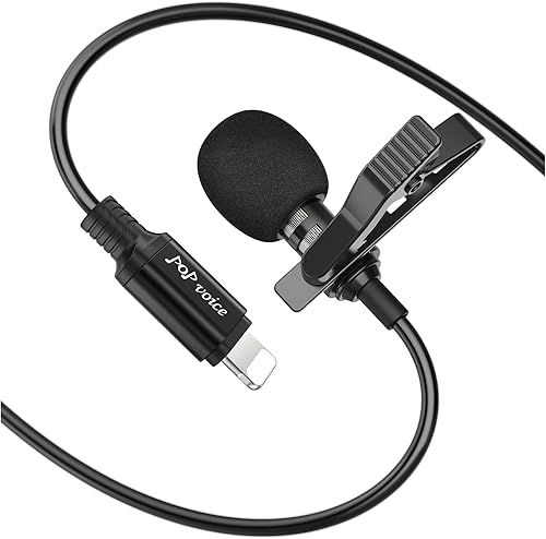 PoP voice Micrófono para iPhone, micrófono omnidireccional de solapa Lavalier profesional para iPad, iPod, micrófono condensador con cable para