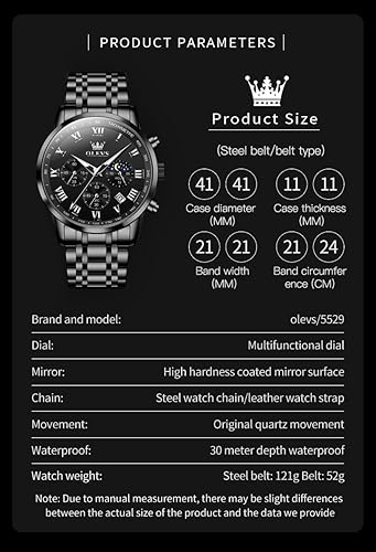 Miniatura 6 de OLEVS Mens Watches Luxury Big Face Waterproof Stainless Steel Analog Quartz Multifunctional Luminous Date Two Tone Fashion Dress Wrist Watches for