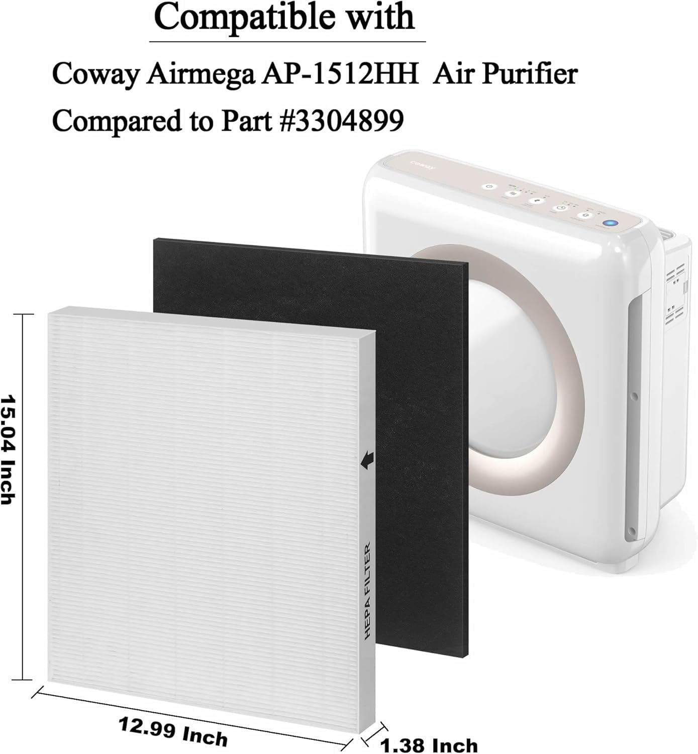 Filtro HEPA + Carbone Attivo Per Coway Airmega AP-1512HH E 200M, Ricambio 3304899, 2 Pezzi, Antiallergico