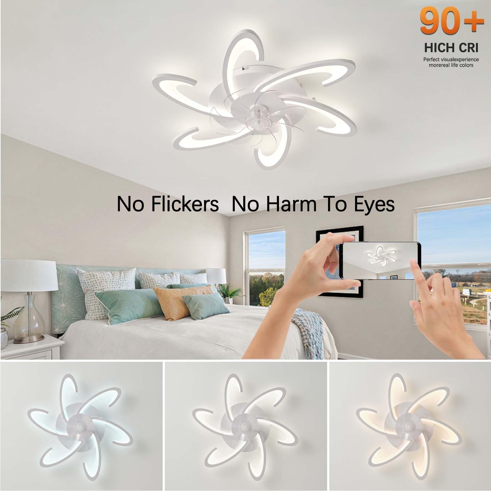Led Ventilatore Da Soffitto Con Luce Silenzioso Camera Da Letto | 82cm Plafoniera con Ventilatore Bambini Dimmerabile 6 Velocita Lampadario Ventilatore Telecomando Timer Soggiorno Bianco