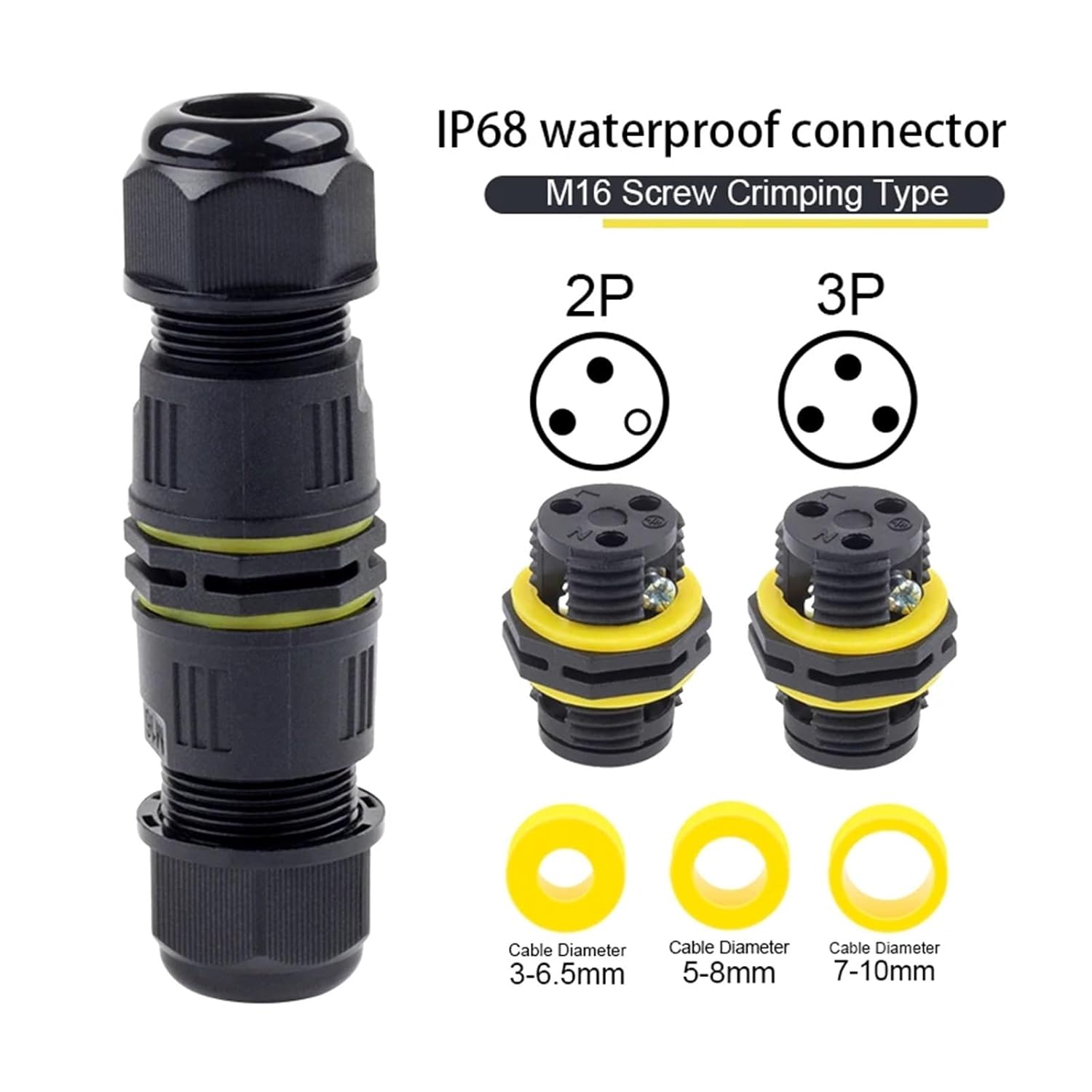 4PCS IP68 Outdoor Waterproof Rainproof Wire Cable M16 Quick Coupling 2/3 Core Connector Screw Crimping Connection Terminal Block(M16-2P(5-8mm))