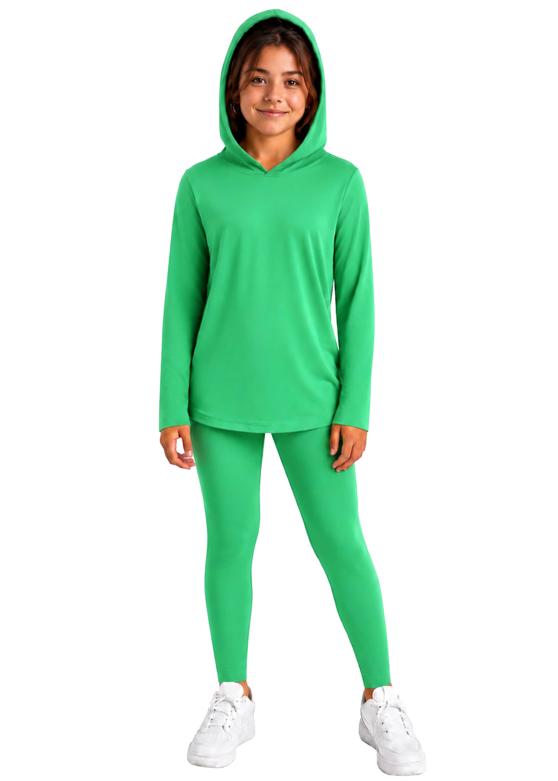 STRETCH IS COMFORT Girls 2 Piece Hoodie Short Sleeve Long Sleeve Crew Neck Top and Leggings Set Kids Thermals Underwear Set