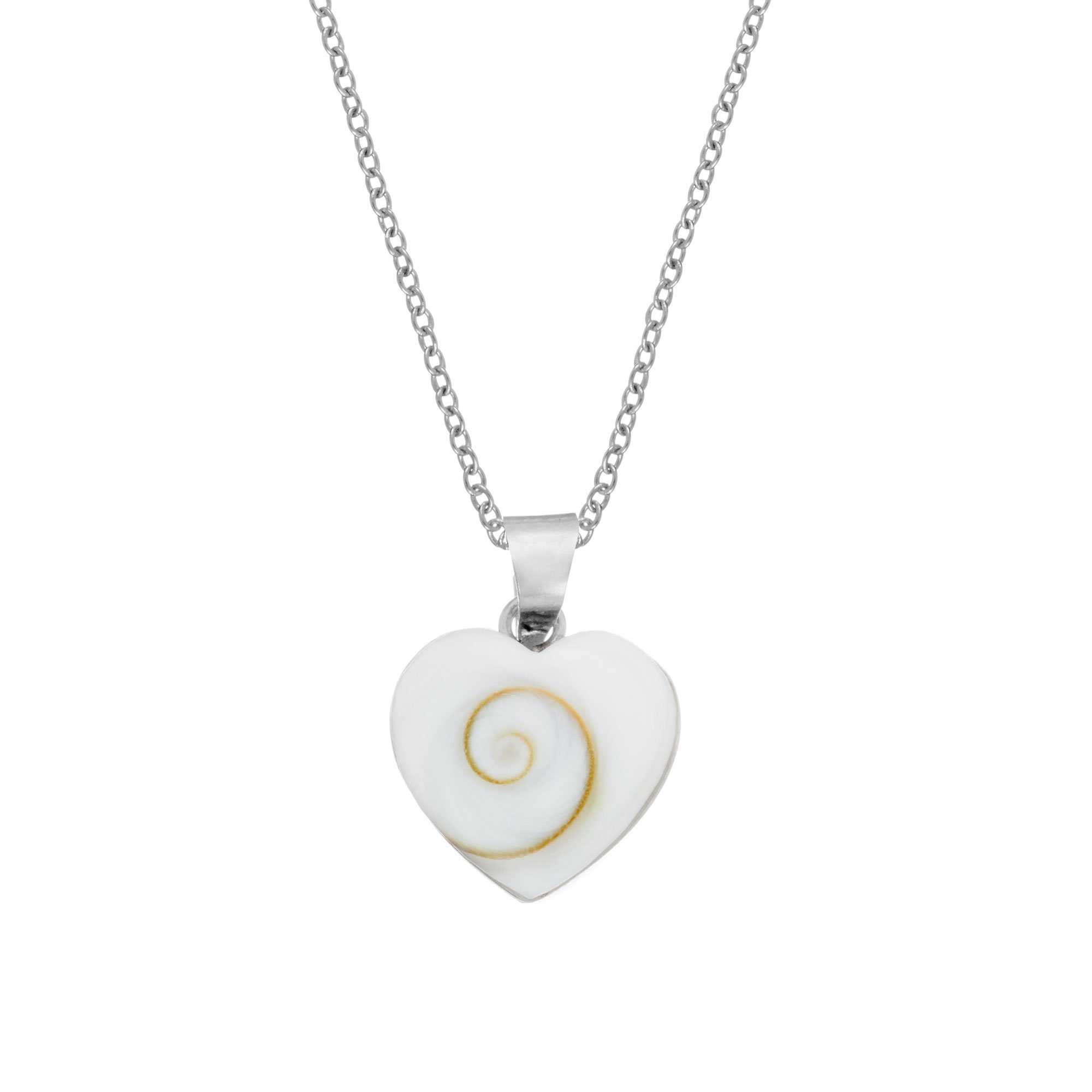 Collar de plata de ley con forma de corazón de concha de ojo de Shiva - Colgante de concha de mar en forma de corazón 925 en cadena de 18" Joyería bohemia playera para mujer Collares estilo