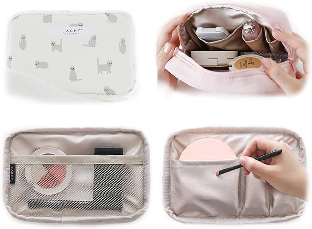 Neoviva 化粧ポーチ コスメポーチ メイク収納バッグ 新発売 かわいい 軽量 猫 ホワイト 防水 S 旅行小物ポーチ