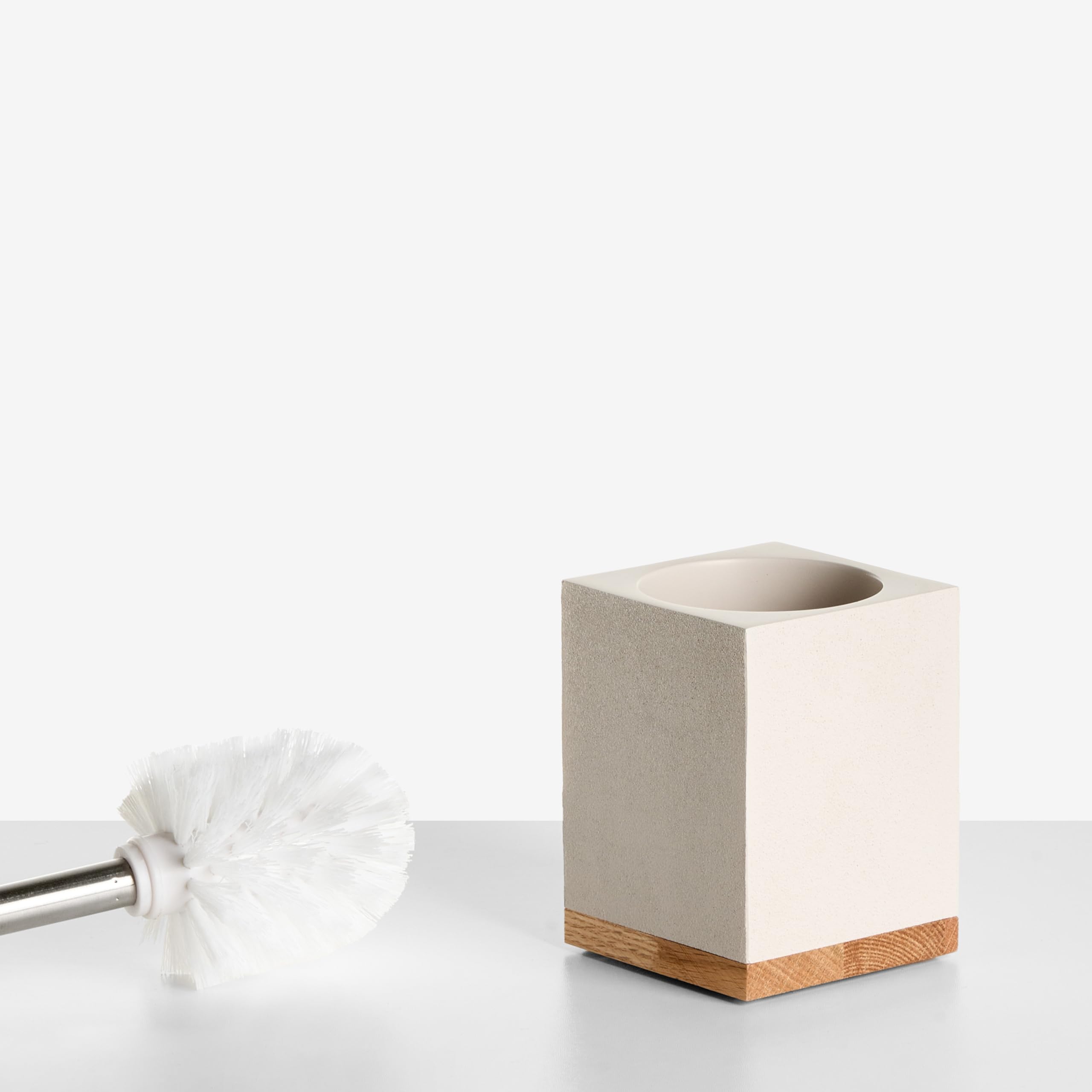 Conjunto de 5 Accesorios de baño jabonera dispensador de jabón escobilla de Inodoro Vaso Soporte para cepillos de Dientes Beige Tapiche