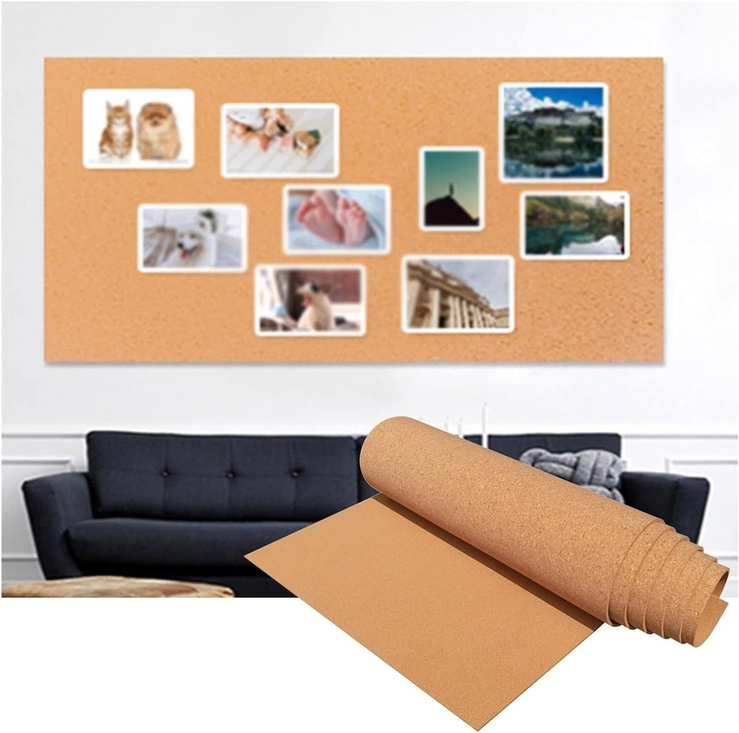 Cork Board Brown Cork Board Roll, Self-Adhesive Frameless Bulletin Corkboard, Home School Message Decorative DIY Crafts Stickers Mat for Office & Home Decor (Color : Brown, Size : 1.22x4.10m(8