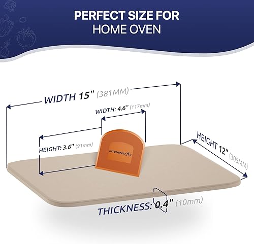 Miniatura 8 de Piedra para pizza de 15 x 12 pulgadas para horno y parrilla con asas, piedra natural para hornear de cordierita para pizza y pan (resistente a 1500