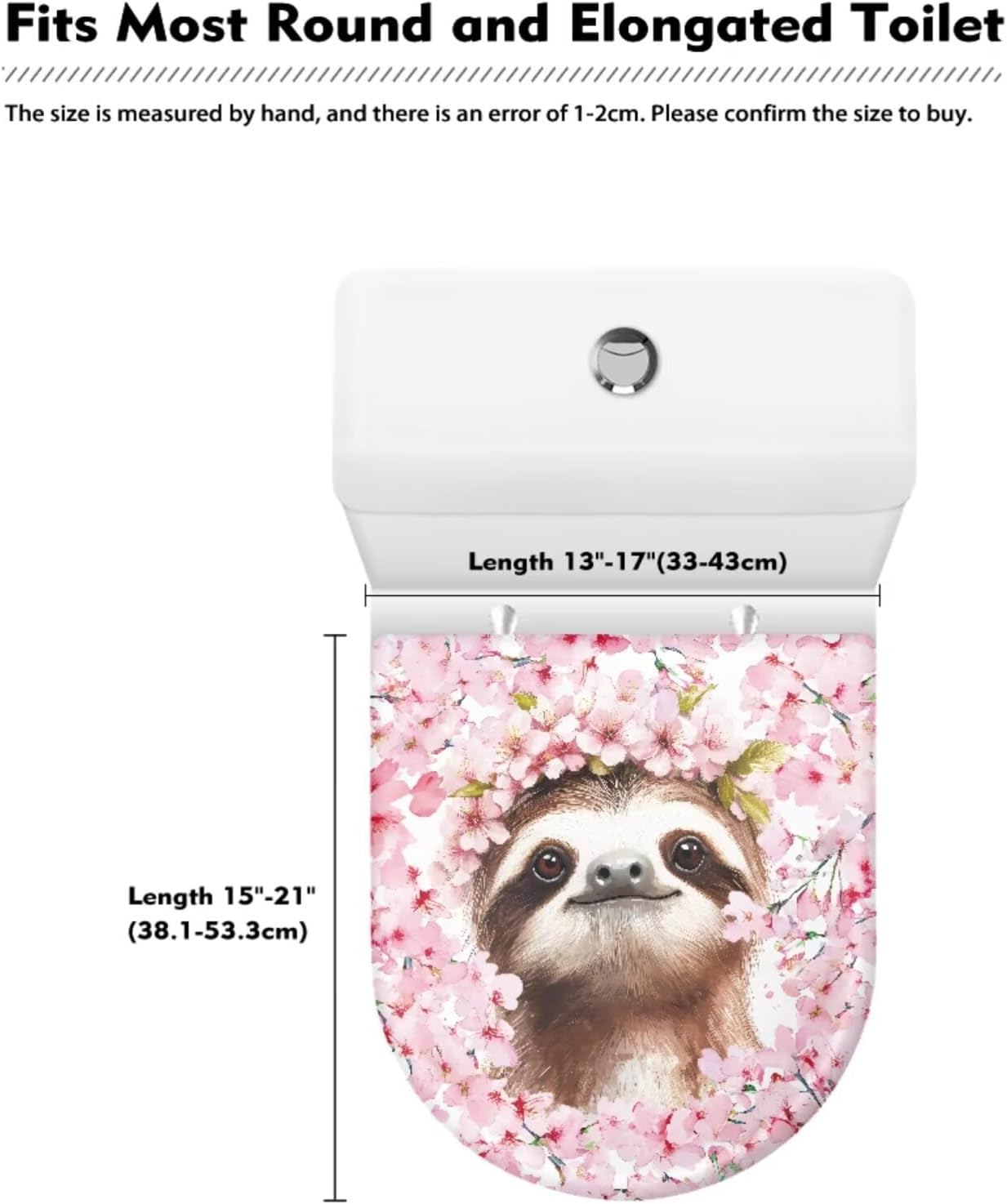 GLENLCWE Cherry Blossoms Sloth Toilet Seat Lid Cover Set of 2 Bathroom Home Decor Toilet Tank Lid Replacement with Storage Bags, Machine Washable