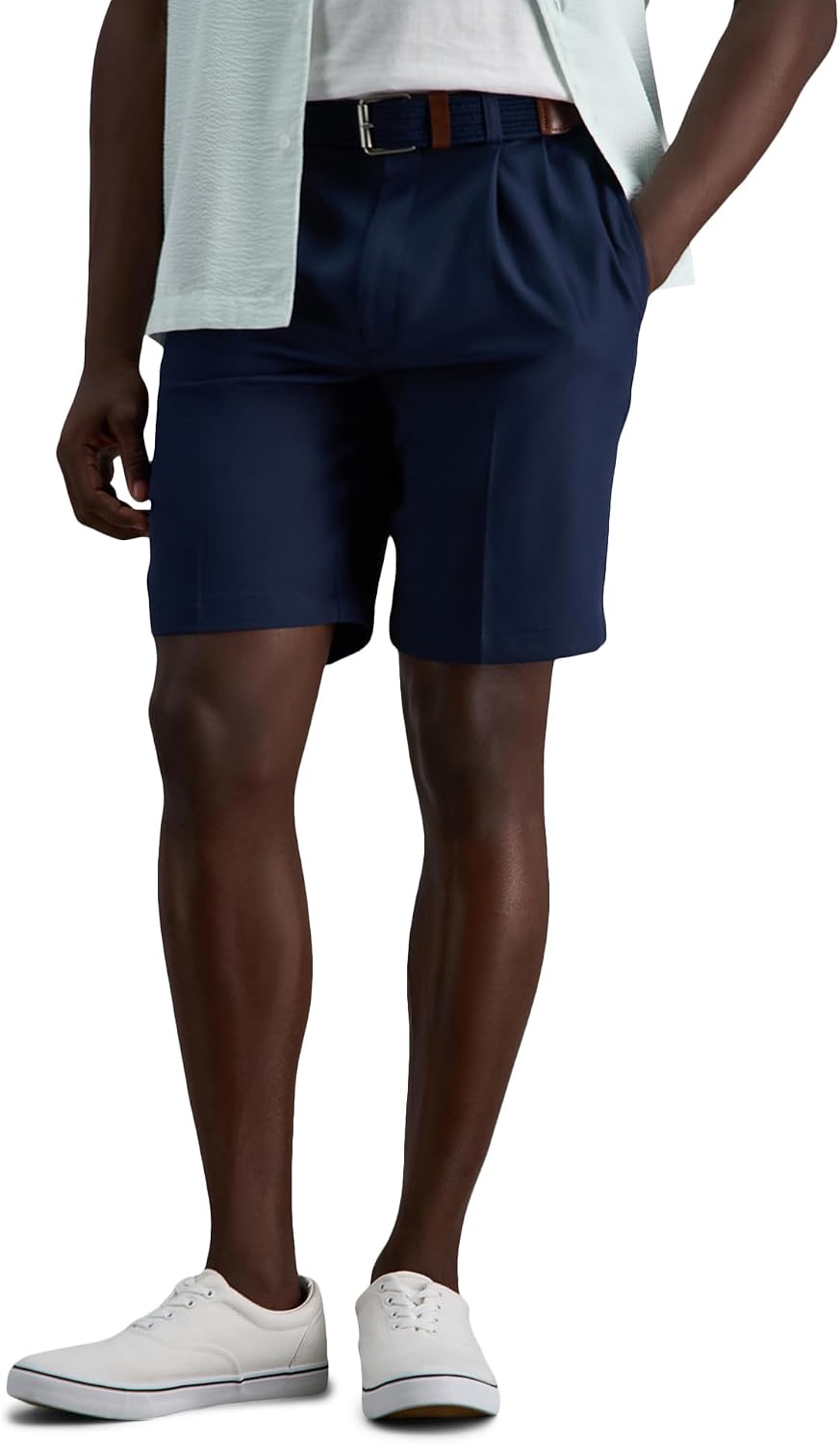 Haggar Mens Cool 18 Pro Straight Fit Pleat Front 4-Way Stretch Expandable Waist Short with Big & Tall Sizes