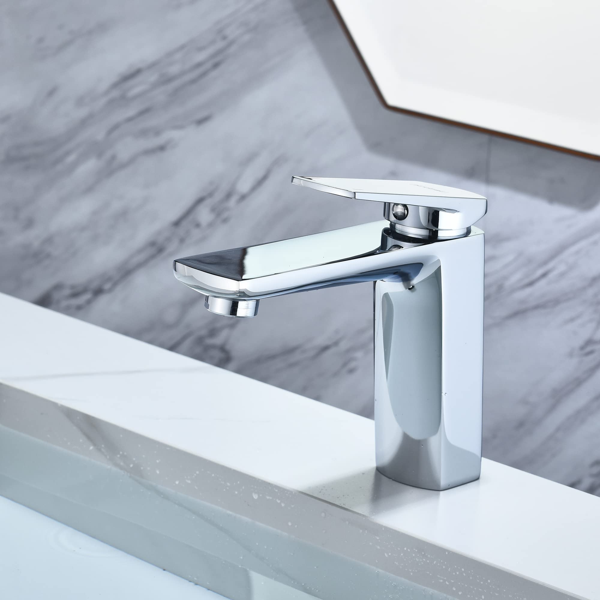 Krobec Rubinetto per Bagno,Rubinetto per Lavabo,Rubinetto Bagno Lavabo, Miscelatore Monocomando per Lavabo, ottone, Attacco UE 3/8″,valvola in ceramica di alta qualità(Cromo).