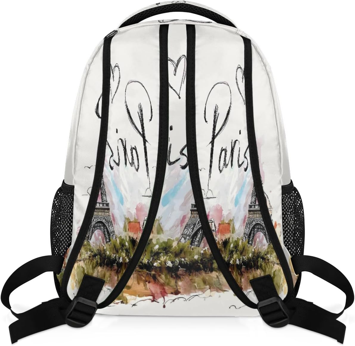 Backpacks France Paris Eiffel Tower House School Bag Student Bookbag Adjustable Shoulder Bags Laptop Rucksack Travel Hiking Camping Daypack for Teens Girls Boys Women Men
