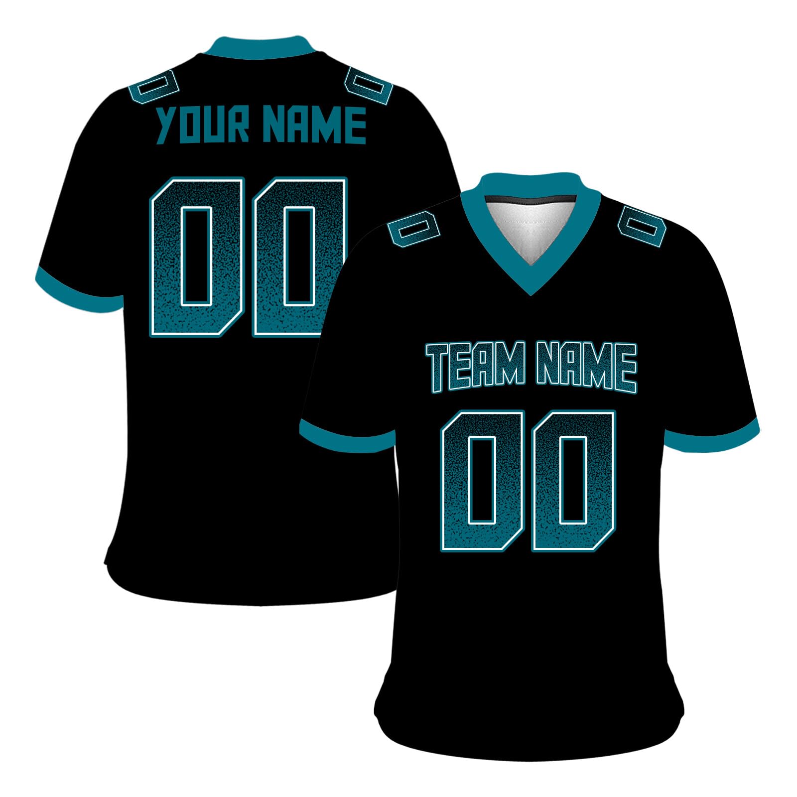 Custom Football Jersey for Men Women Youth Mesh Plain Athletic Football Shirts Personalized Team Name Number Sports Fan Gift Black-Aqua