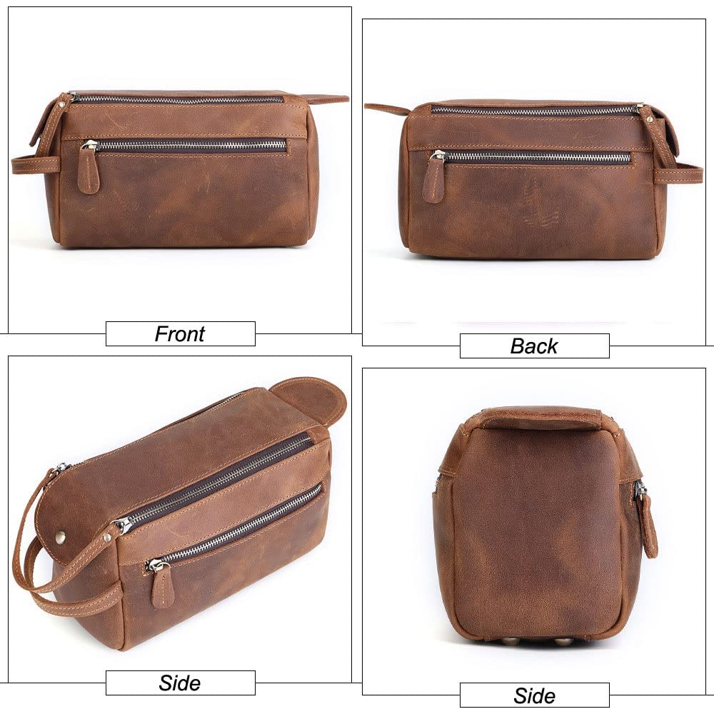 Leder -Toilettenbeutel mit Griffen, Hygieneorganisator, Reisen, Badezimmer, Rasur, Aufbewahrung, Reisen und Pflege -Wesentliche