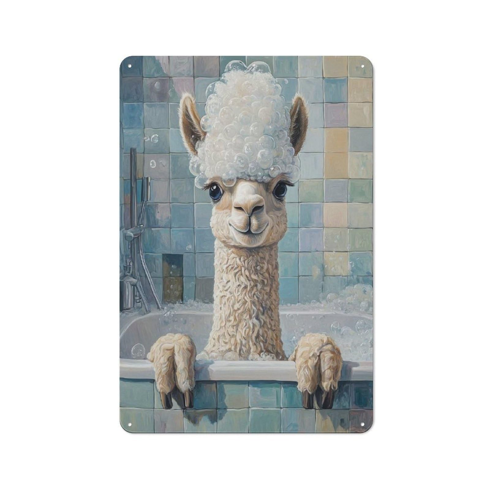 Junmoney Style-15 Workshop Style Garage Metal Sign 30X20cm Featuring Alpaca Bath Time, Industrial Wall Art For Workshop, Basement, Shed Or Games Room