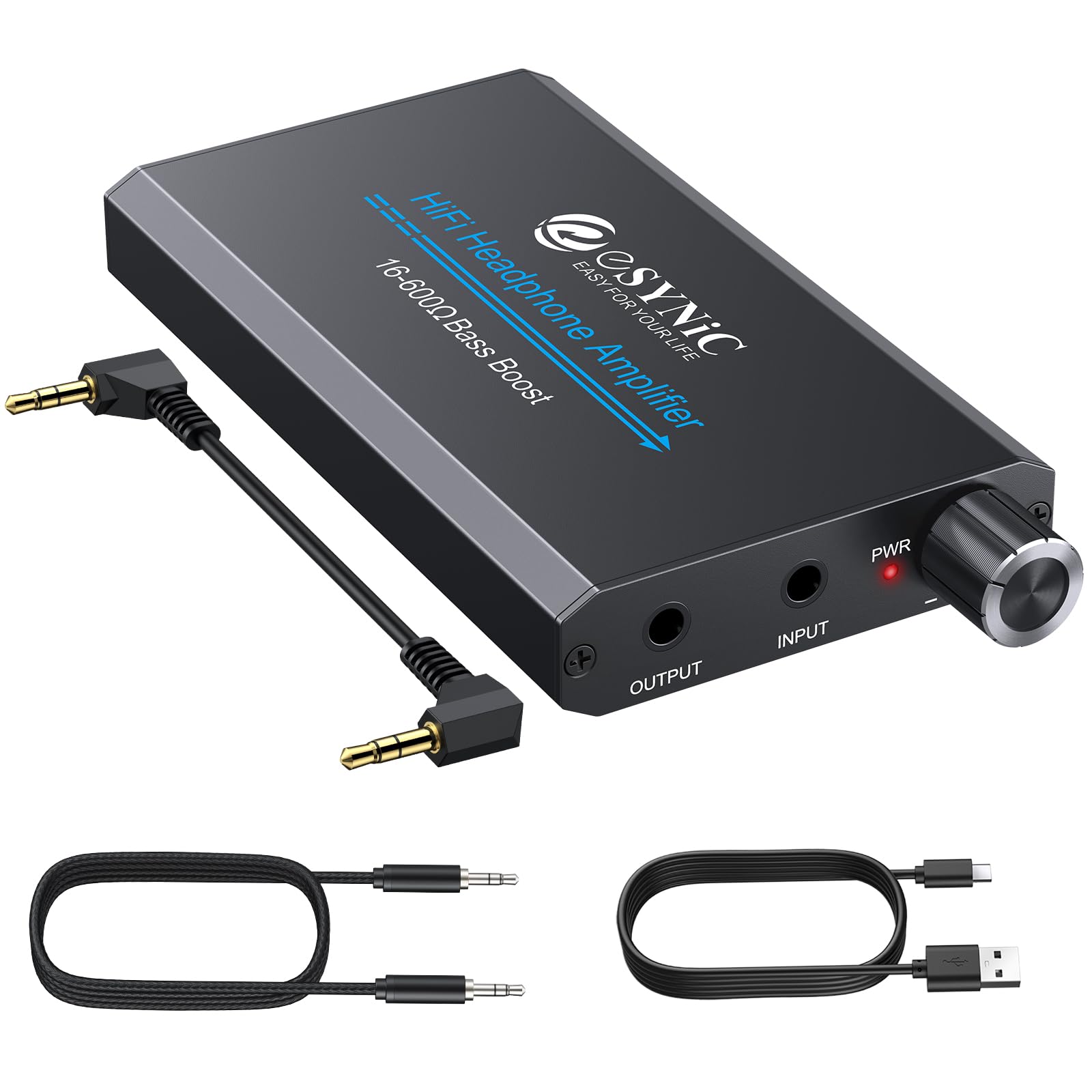 eSynic 16-600Ω Amplificatore per Cuffie Professionale con Jack 3.5mm, Ricaricabile Type-C, Lega Alluminio