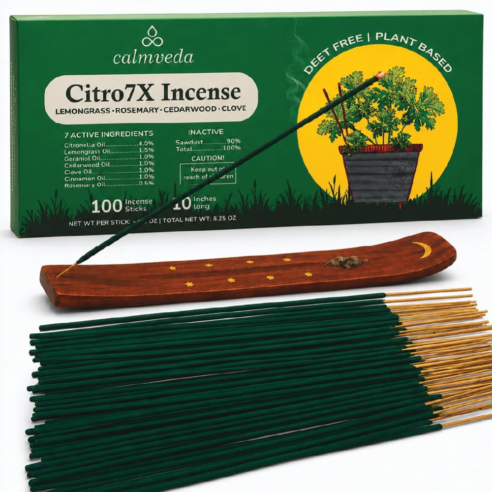 Natural Citronella Incense Sticks Outdoor - (100 Sticks, 1 hrs + Protection) for Safety on Patio, Camping etc | DEET Free, Powered with Indian Neem & Essential Oils