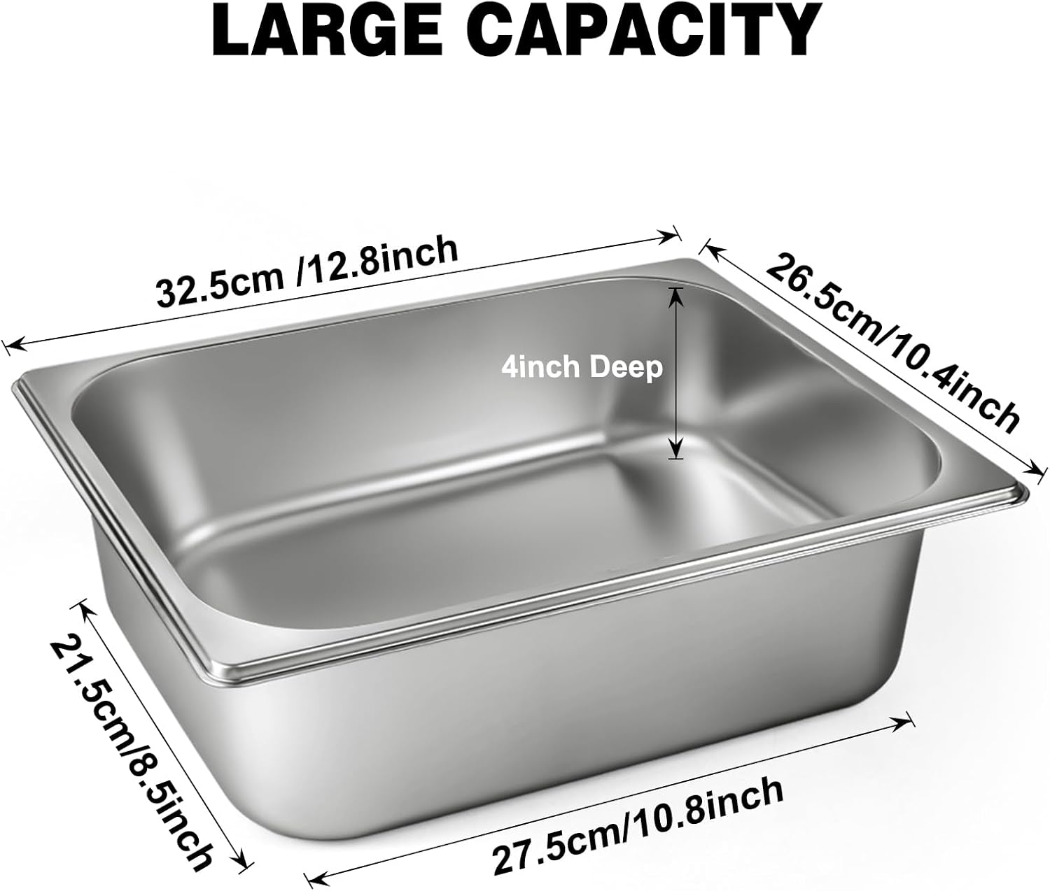 West Bay 4 Pack 1/2 Half Size Hotel Pan with Lids, 4'' Deep Steam Table Pan with Lid, 12.8''L x 10.4''W Stainless Steel Pans for Home, Party, Hotel, Buffet
