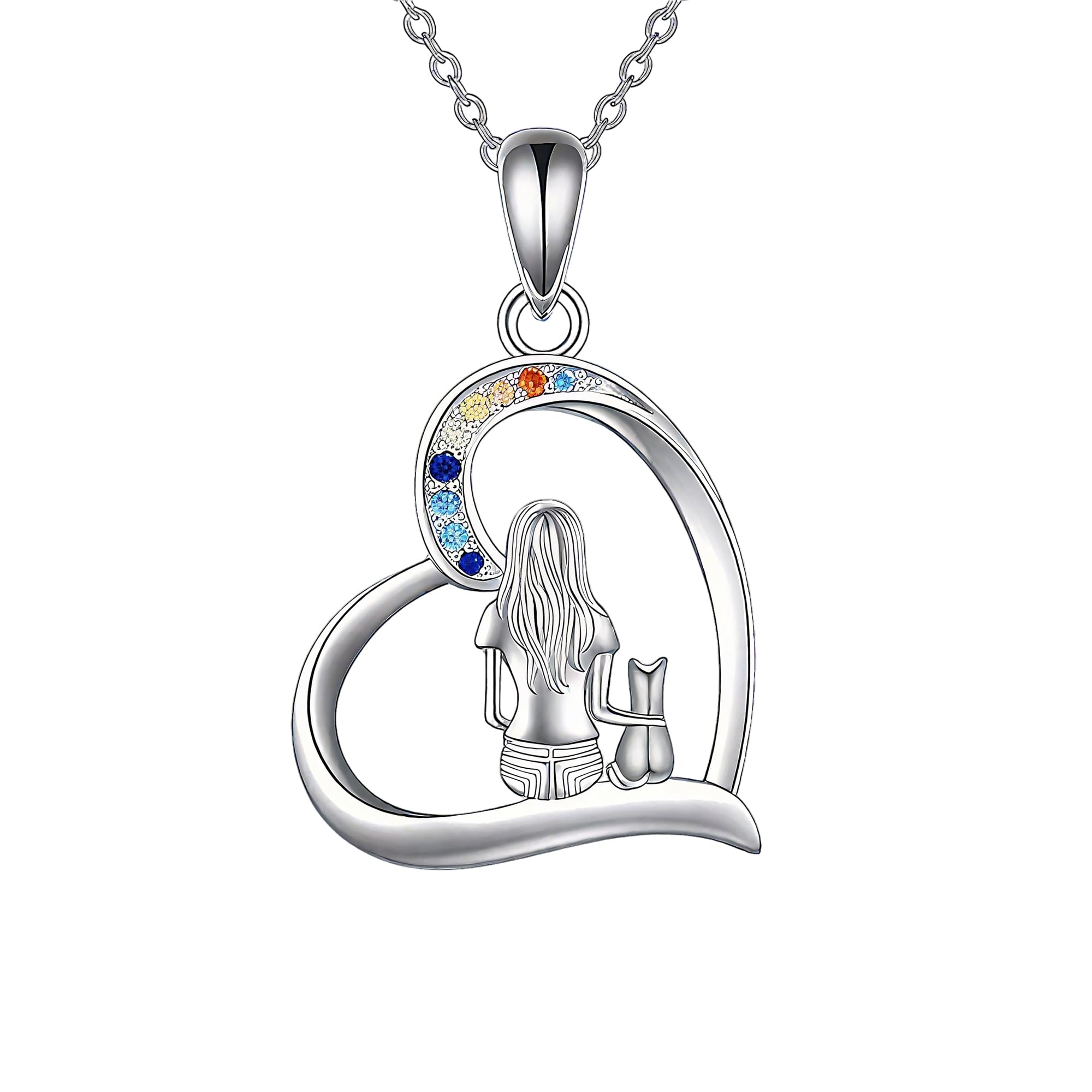 Kette Katze Silber, Damen Katzen Kette Mit Katze Herz Anhäng