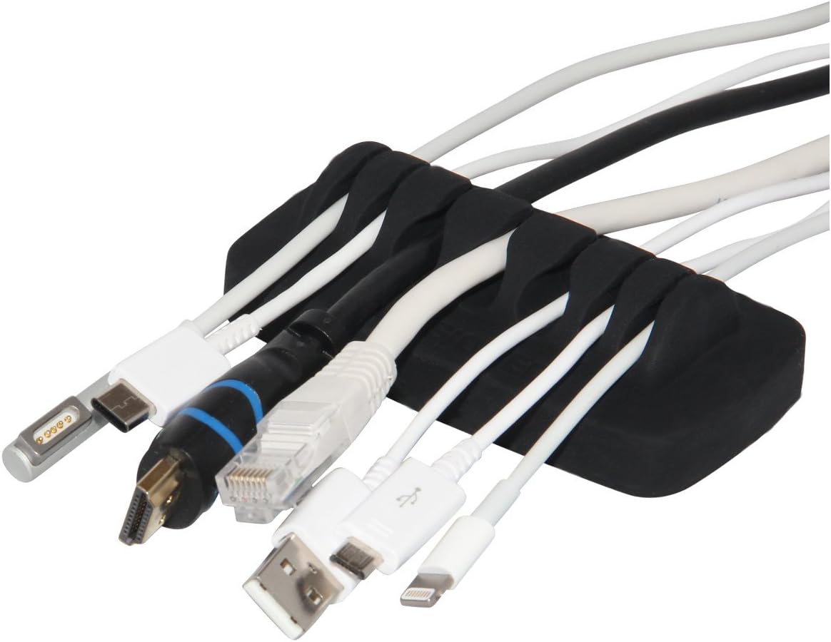 ENVISIONED Heaviest Cable Organizer on the Market! Compact and Weighted Desktop Cord Holder and Cable Organizer, Eco-Friendly Silicone, No Bad Smell, Bundled with 4 Reusable Cable Ties! (Black)