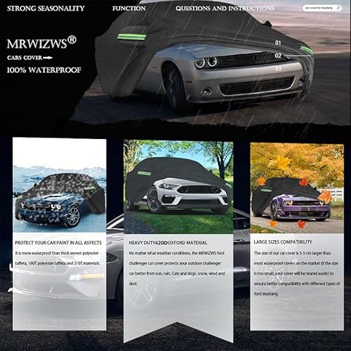 Mustang Autoabdeckung, für Mustang (1965-1973/1994-2023), 420D Oxford-Gewebe, UV-beständig und 100% Wasserdicht, Auto Abdeckplane, Car Cover, Autoabdeckung Outdoor, Mustang Car Cover