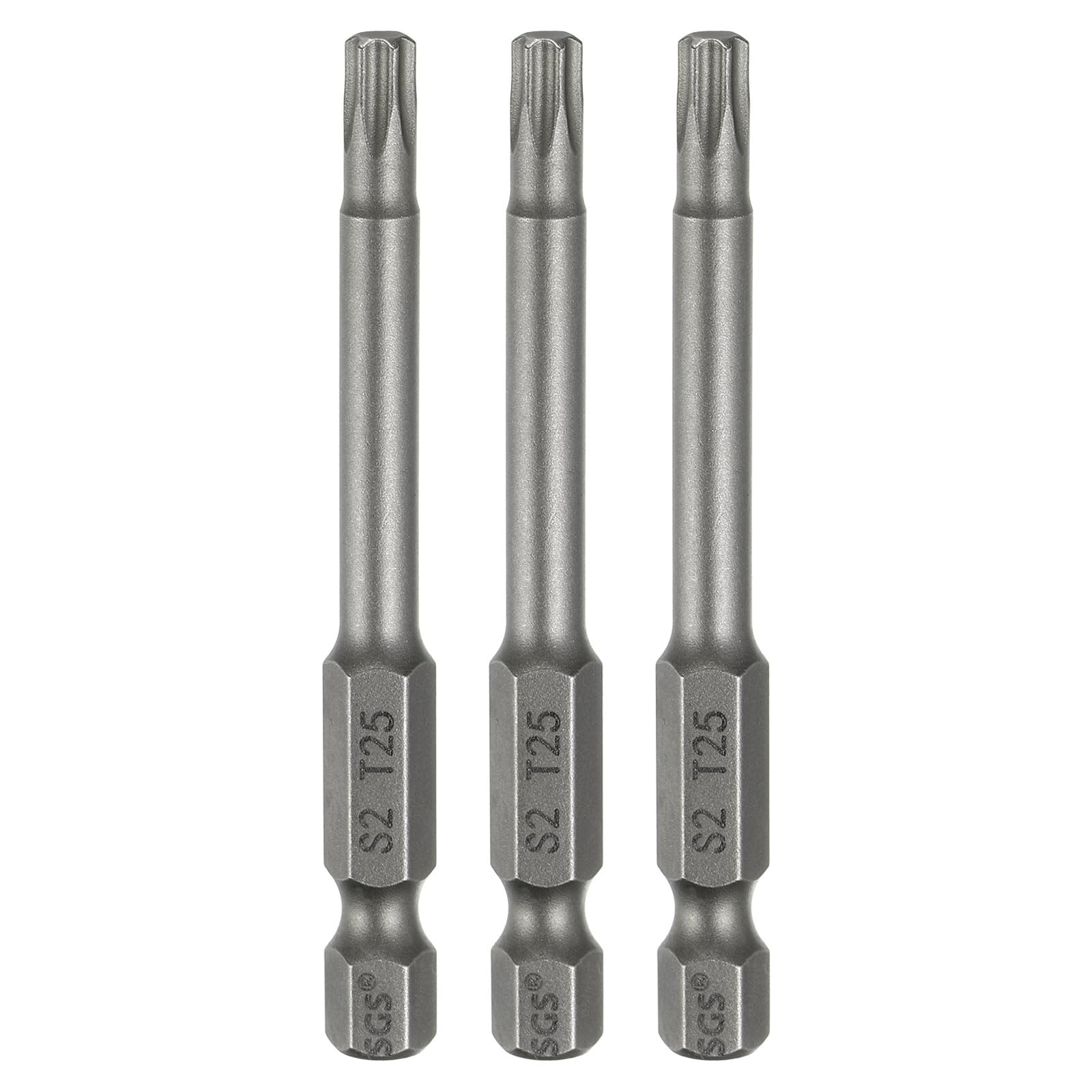 sourcing map 3pcs T25 Torx Head Screwdriver Bit 1/4" Hex Shank 2.6" (65mm) Long Magnetic No Hole Tip Tamper Proof 6 Point Star Screw Driver Drill Bits S2 Steel Industrial Power Screwdrivers