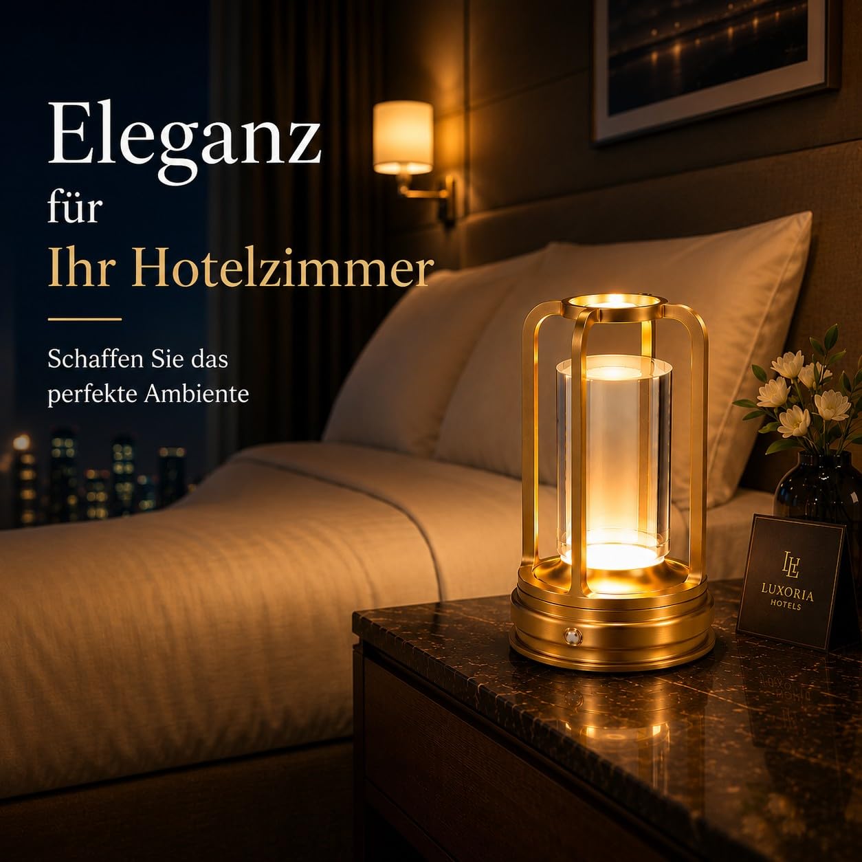 2er Set Tischlampe Kabellos mit Akku, LED Touch Lampe Dimmbar, USB-C Wiederaufladbar, 3 Farbtemperaturen, Aluminium Tischleuchte für Restaurant, Café, Hotel, Schlafzimmer, Gold