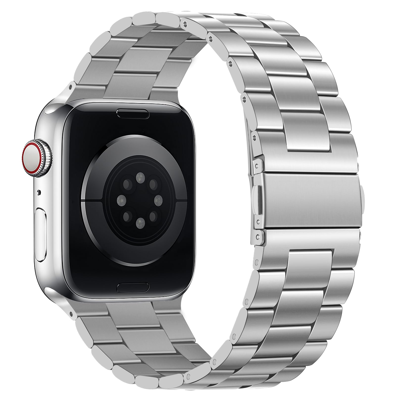 Tasikar Bracelet en métal compatible avec Apple Watch 46mm (série 11/10) 45mm 44mm 42mm Bracelet en acier inoxydable compatible avec Apple Watch Ultra 3 2 1 SE Séries 10 9 8 7 6 5 4 3, Argent